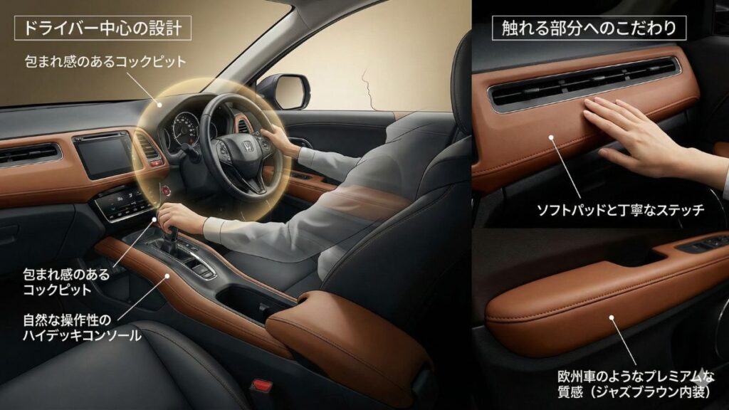 ヴェゼルの旧型の内装にあるコックピットのような操作感