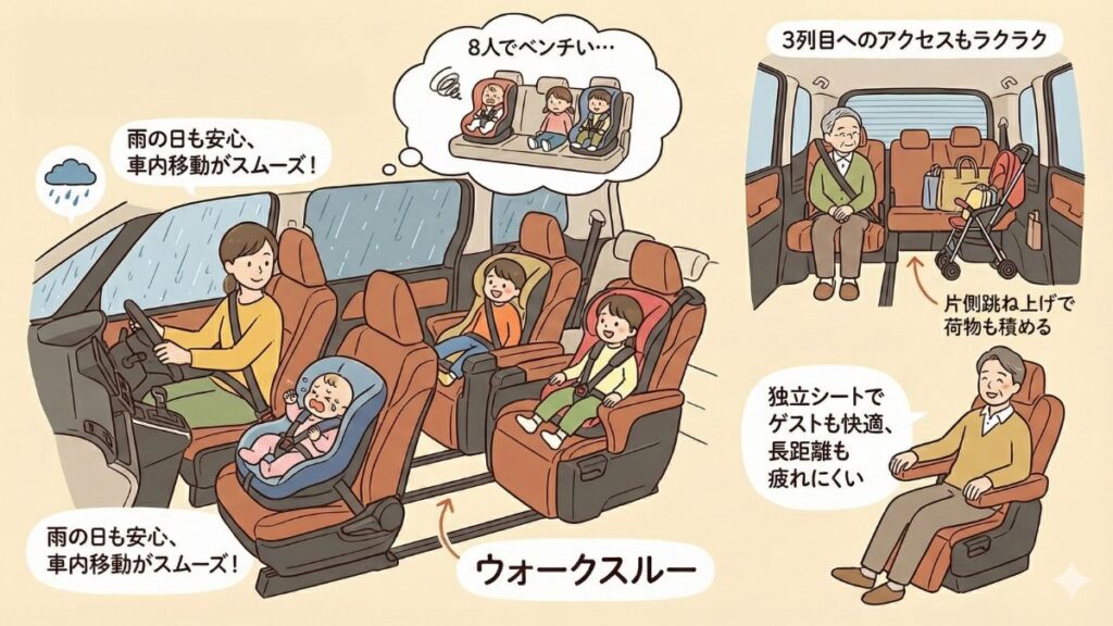 ファミリー層に選ばれる7人乗り仕様の快適性