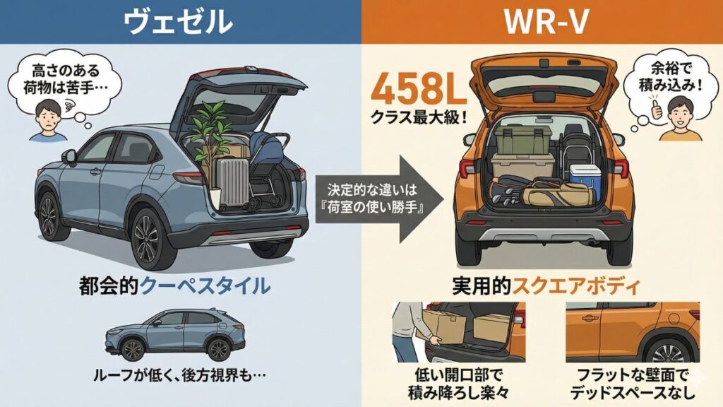 ヴェゼルと比較したWR-Vの圧倒的な荷室
