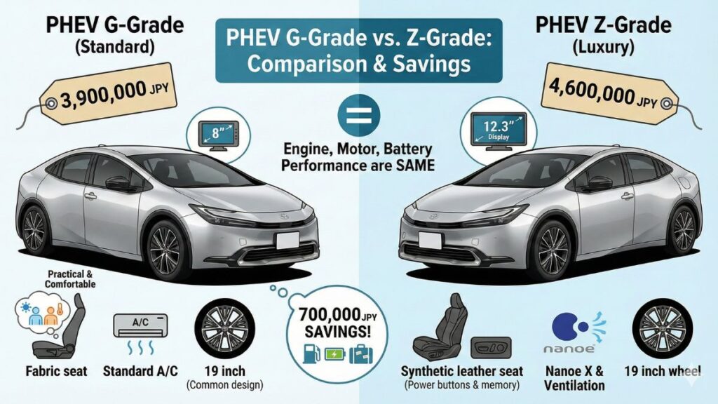 PHEVのGグレードとZグレードの装備を比較