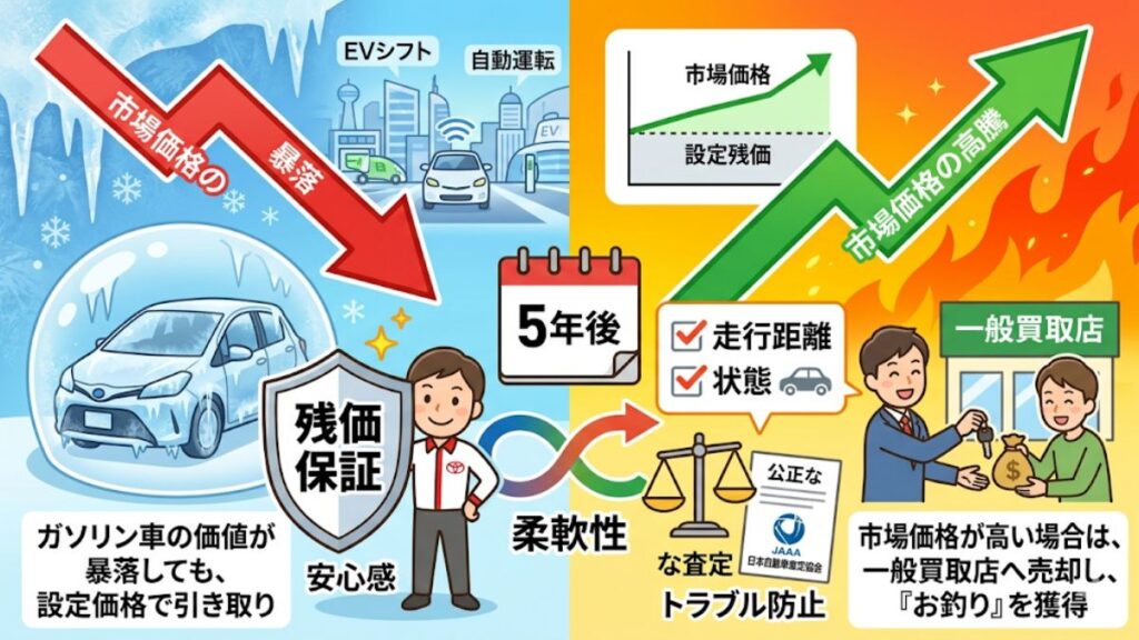 市場価格の暴落から守られる残価保証の安心感