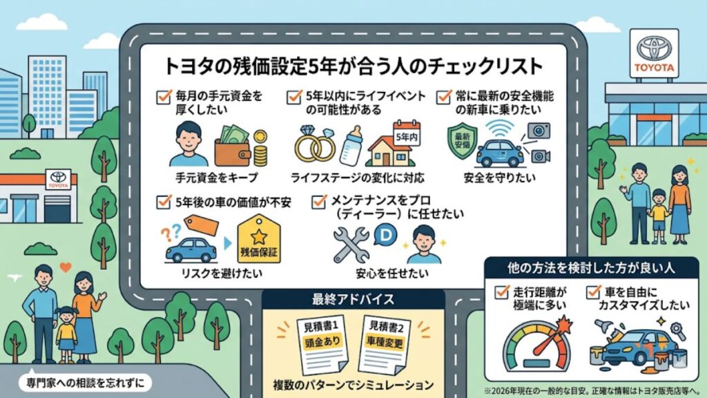 自分に合うトヨタの残価設定5年を見極めるまとめ
