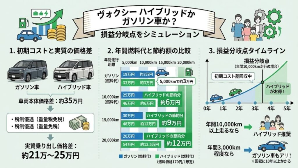 ヴォクシーのハイブリッドの燃費から導く損益分岐点