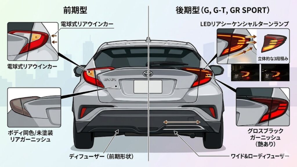 リアシーケンシャルランプとガーニッシュの進化