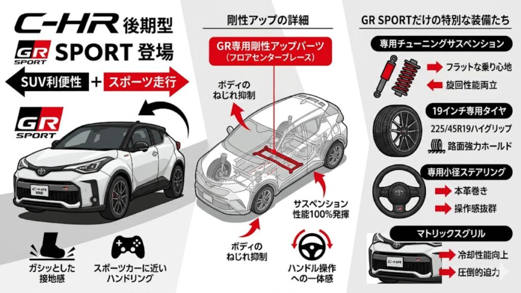 GR SPORT専用の足回りと剛性アップの効果