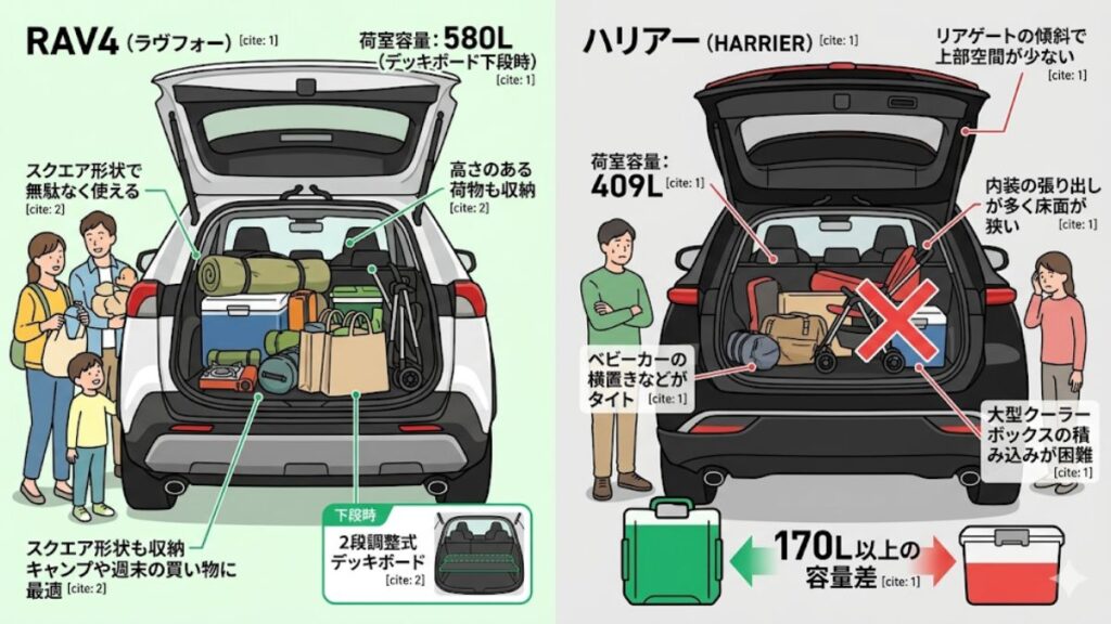 ハリアーの荷室容量とRAV4の積載能力の決定的な差